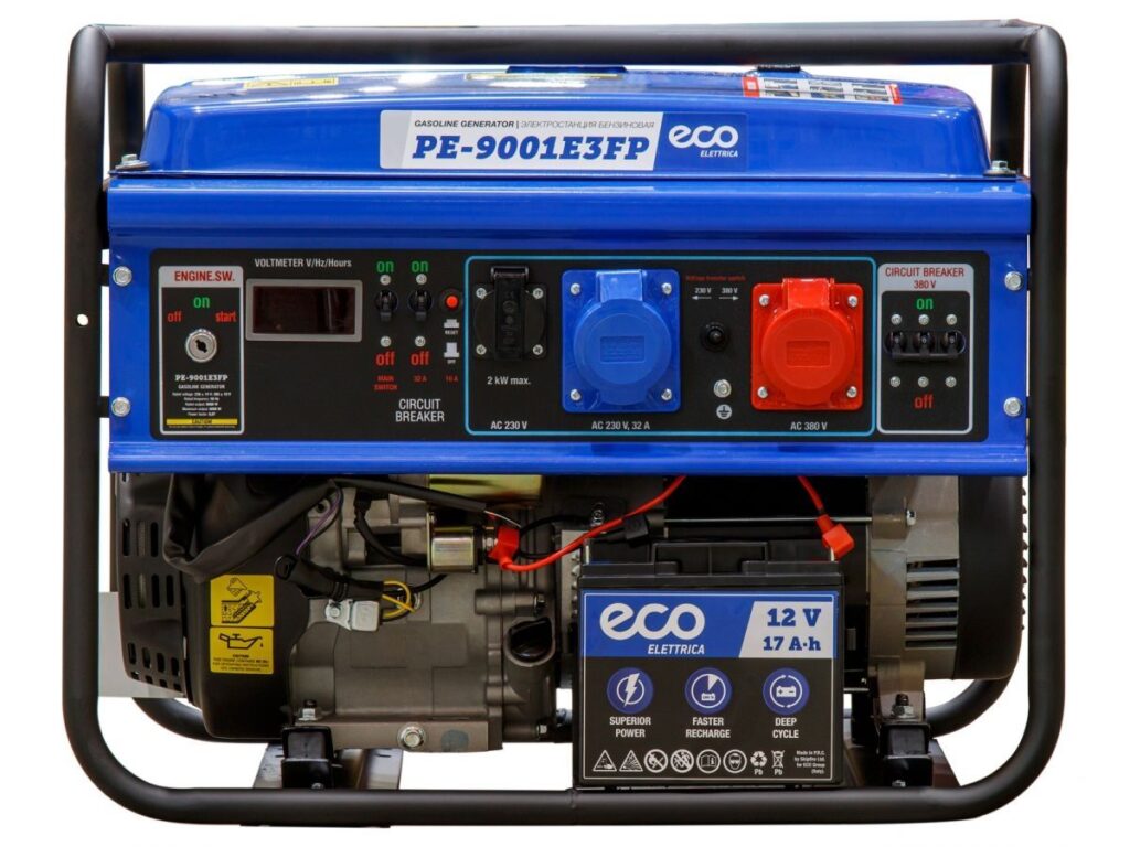 Электростанция (генератор бензиновый) ECO PE-9001E3FP (электростарт, 6,5 кВт, 380/220 В, бак 25.0 л, вес 82 кг)